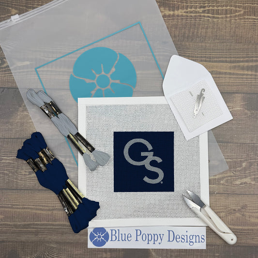 GSU "GS" 4x4 Needlepoint Design Needlepoint Kit Blue Poppy Designs