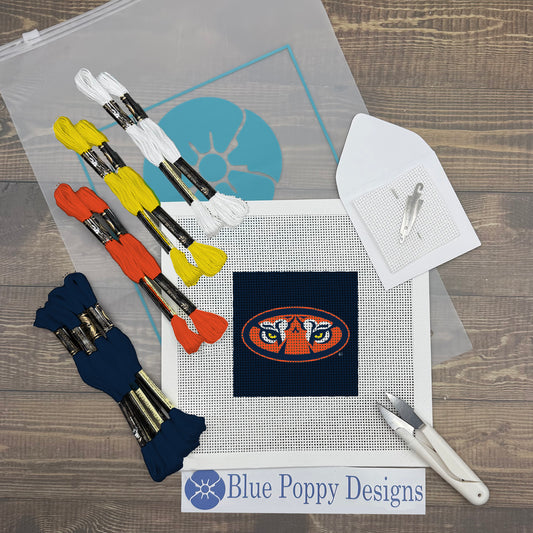 AU Tiger Eyes 4x4 Needlepoint Design Needlepoint Kit Blue Poppy Designs