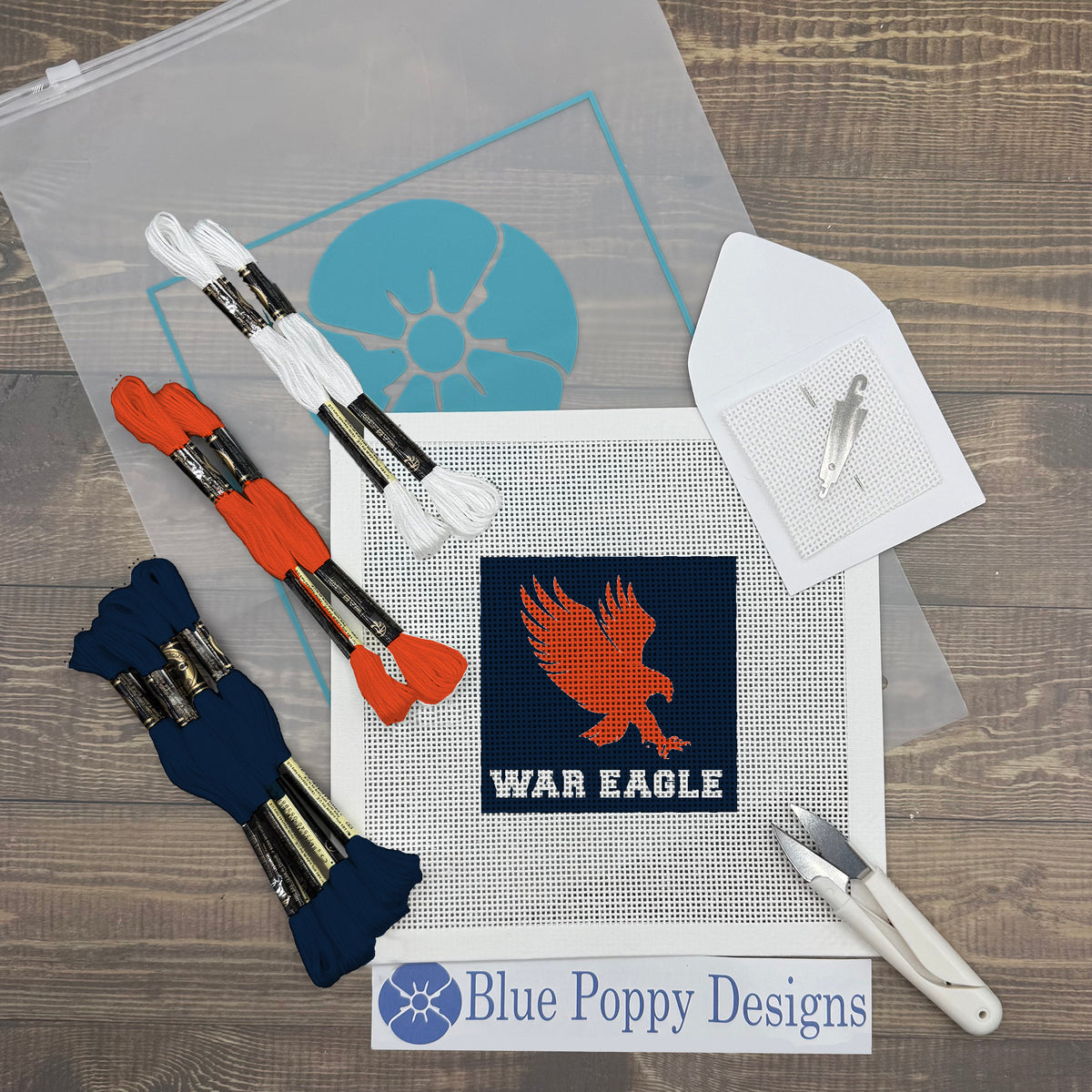 AU War Eagle 4x4 Needlepoint Design Needlepoint Kit Blue Poppy Designs