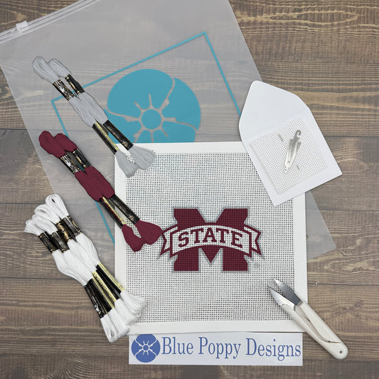 Mississippi State Letter M 4x6 Needlepoint Design Needlepoint Kit Blue Poppy Designs
