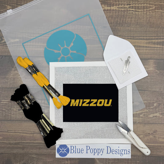 "Mizzou" 4x6 Needlepoint Design Needlepoint Kit Blue Poppy Designs