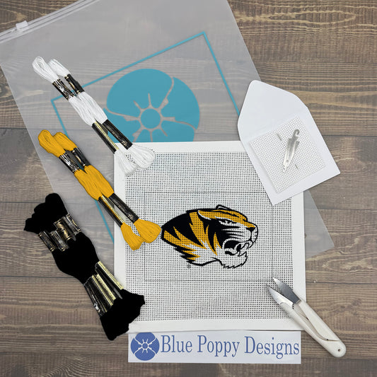 Missouri Tiger 4x6 Needlepoint Design Needlepoint Kit Blue Poppy Designs