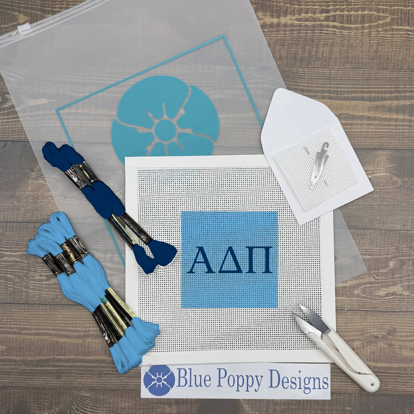 Alpha Delta Pi 4x4 Needlepoint Kit Craft Sewing Kit Blue Poppy Designs
