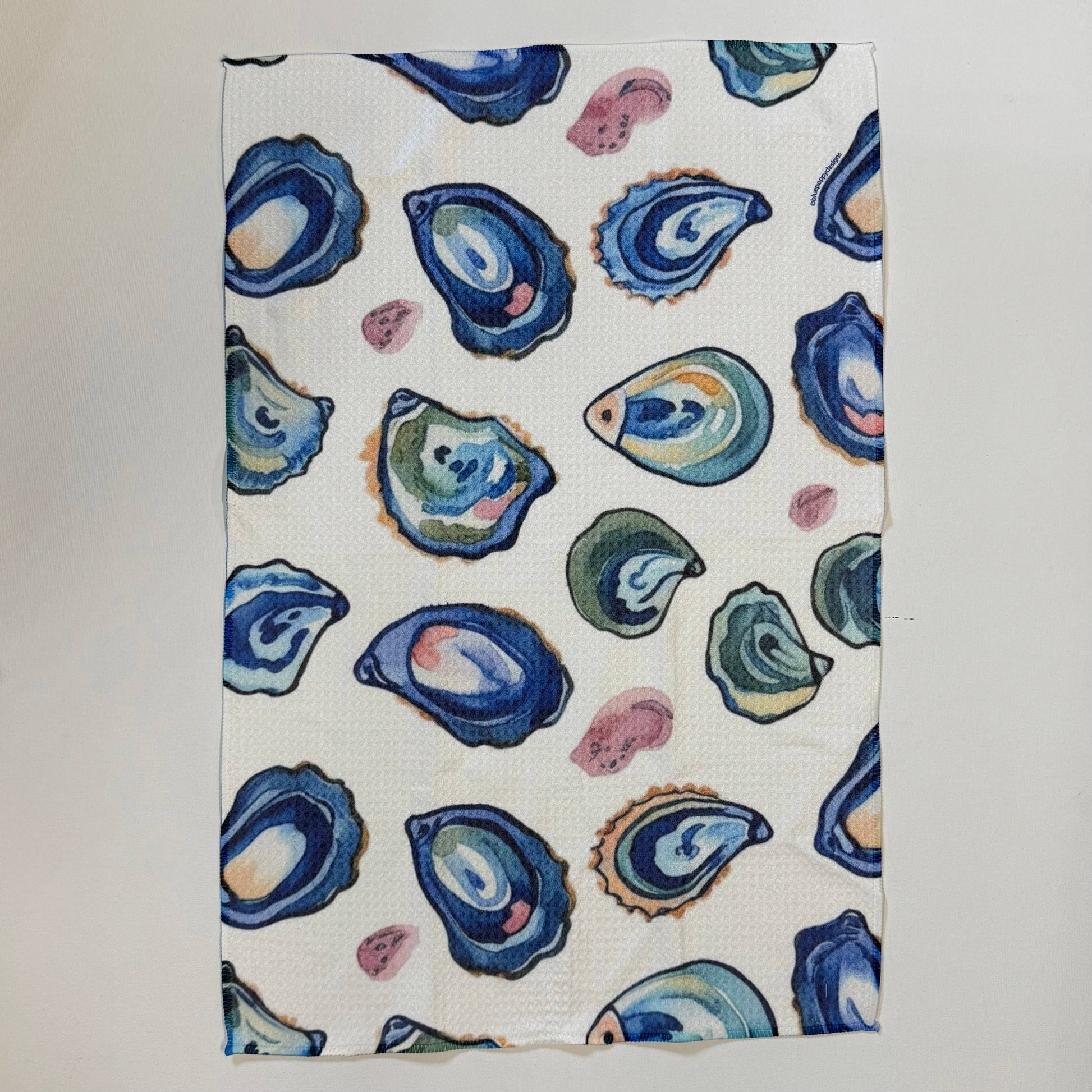 Colorful Oysters Waffle Kitchen Towel Tea Towel Blue Poppy Designs
