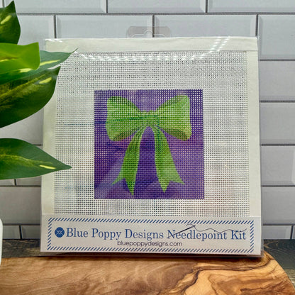 Bow (Green and Purple) Needlepoint Kit Embroidery/Cross Stitch Supplies Blue Poppy Designs