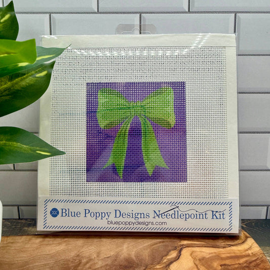 Bow (Green and Purple) Needlepoint Kit Embroidery/Cross Stitch Supplies Blue Poppy Designs