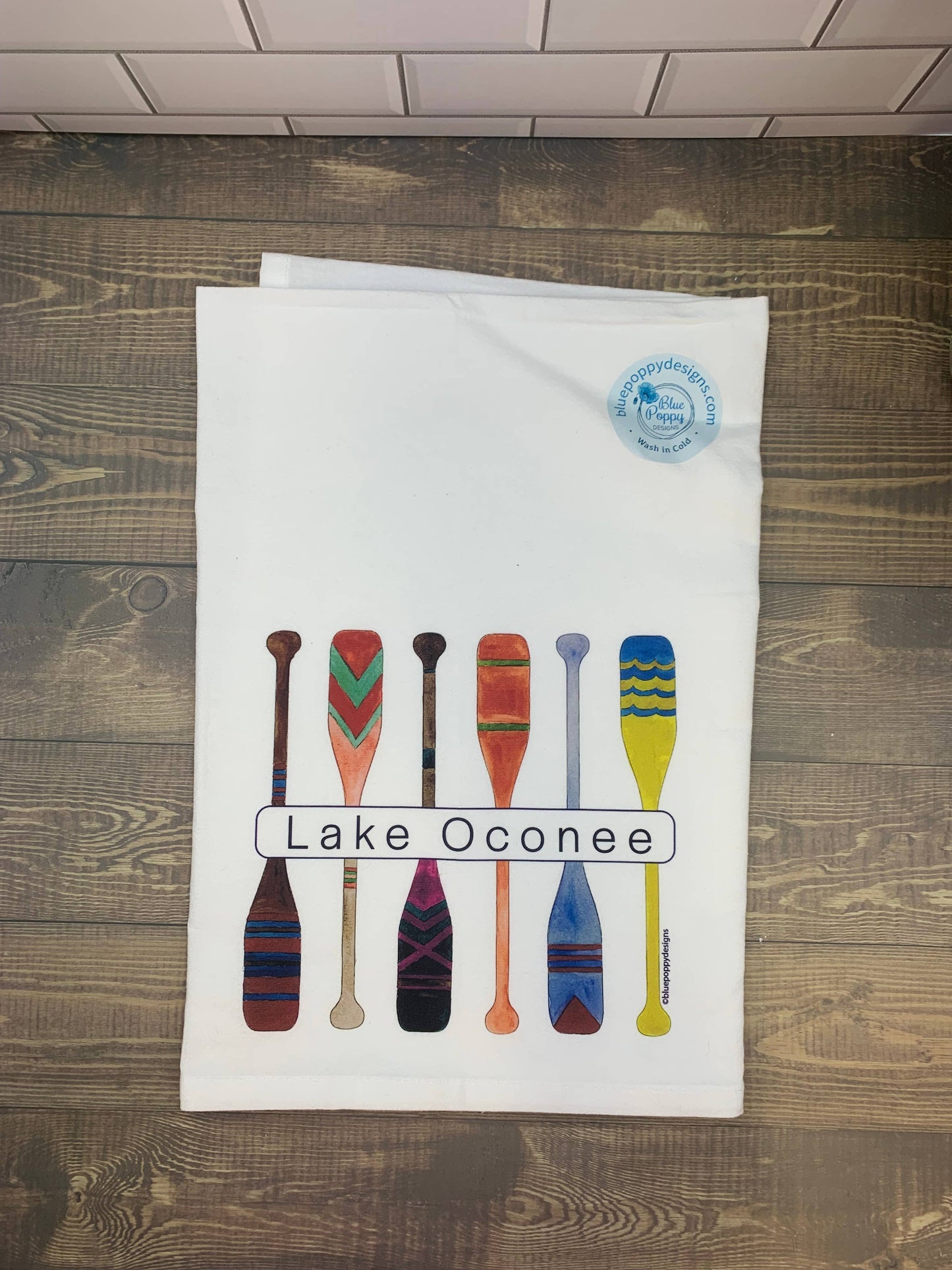 Oars Your Lake Watercolor Kitchen Towel Kitchen Towel/Dishcloth Blue Poppy Designs Art Only  