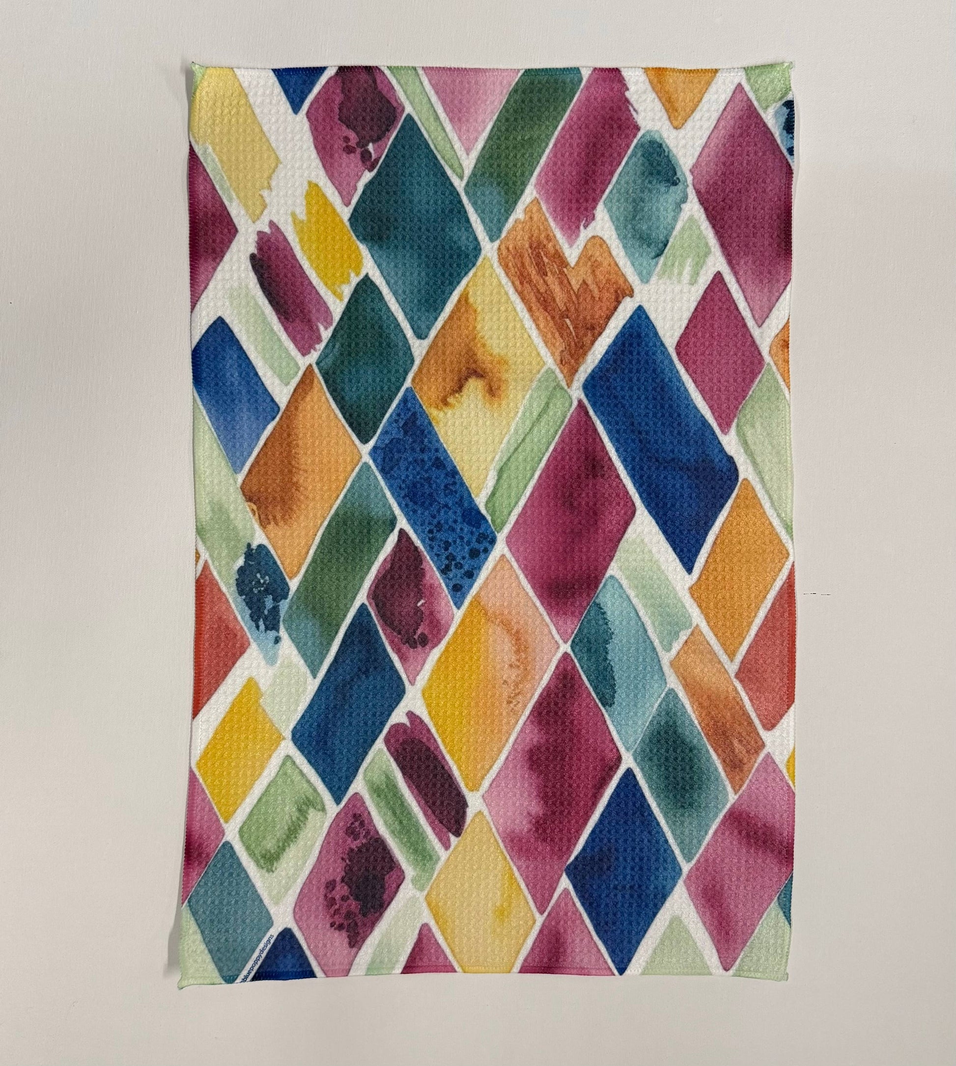 Watercolor Diamonds Waffle Kitchen Towel Tea Towel Blue Poppy Designs