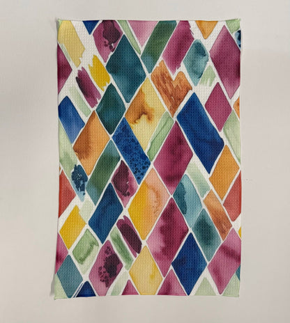 Watercolor Diamonds Waffle Kitchen Towel Tea Towel Blue Poppy Designs