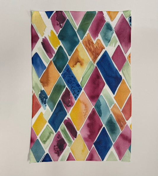 Watercolor Diamonds Waffle Kitchen Towel Tea Towel Blue Poppy Designs