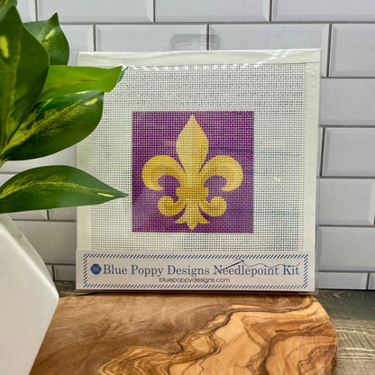 Fleur de Leis Needlepoint Kit (purple and gold) Embroidery/Cross Stitch Supplies Blue Poppy Designs