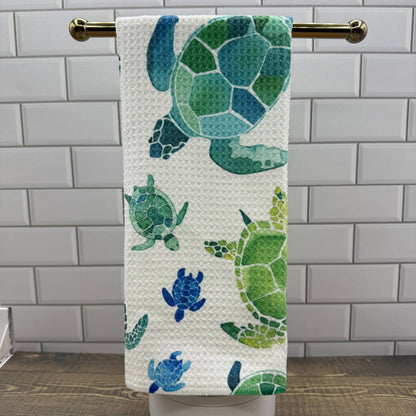 Sea Turtles Waffle Kitchen Towel Tea Towel Blue Poppy Designs