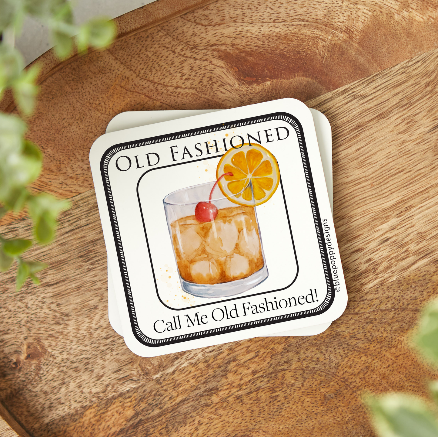Watercolor Cocktail Coasters with Cork Backs Coasters Blue Poppy Designs Old Fashioned  