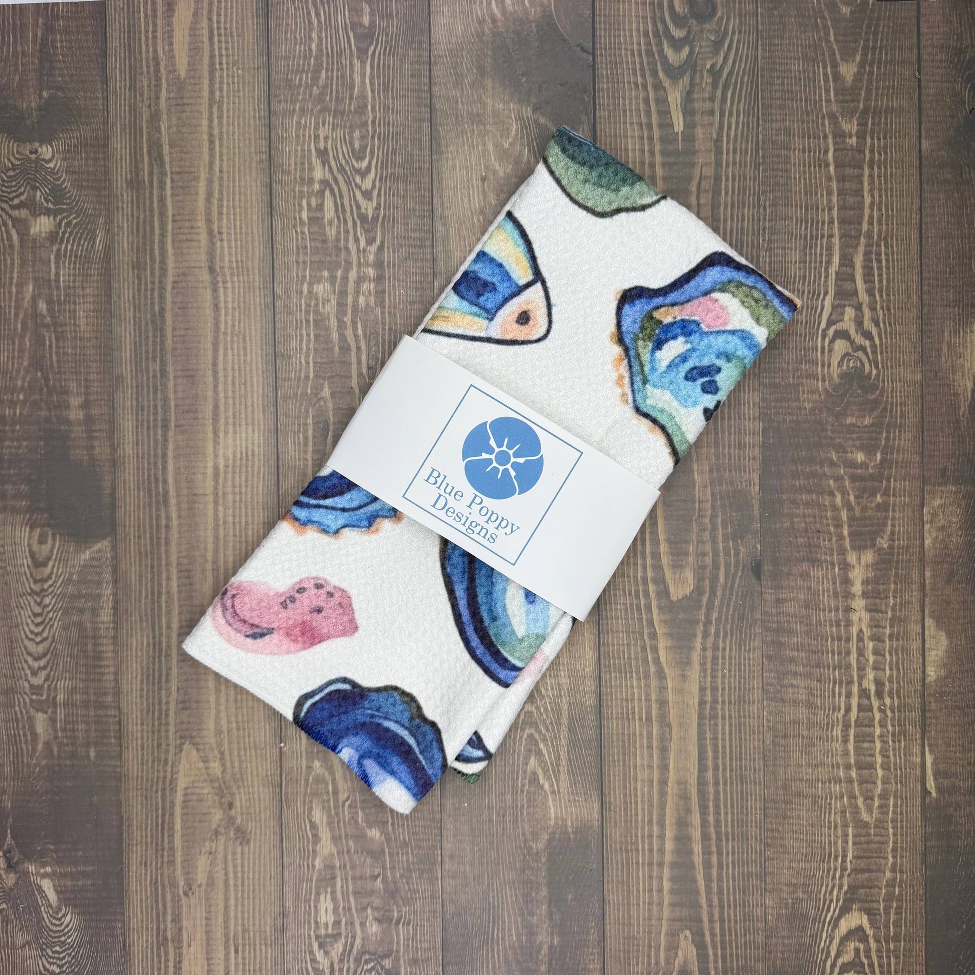 Colorful Oysters Waffle Kitchen Towel Tea Towel Blue Poppy Designs