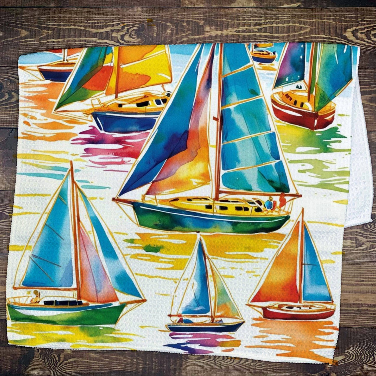 Sailing Waffle Kitchen Towel Tea Towel Blue Poppy Designs