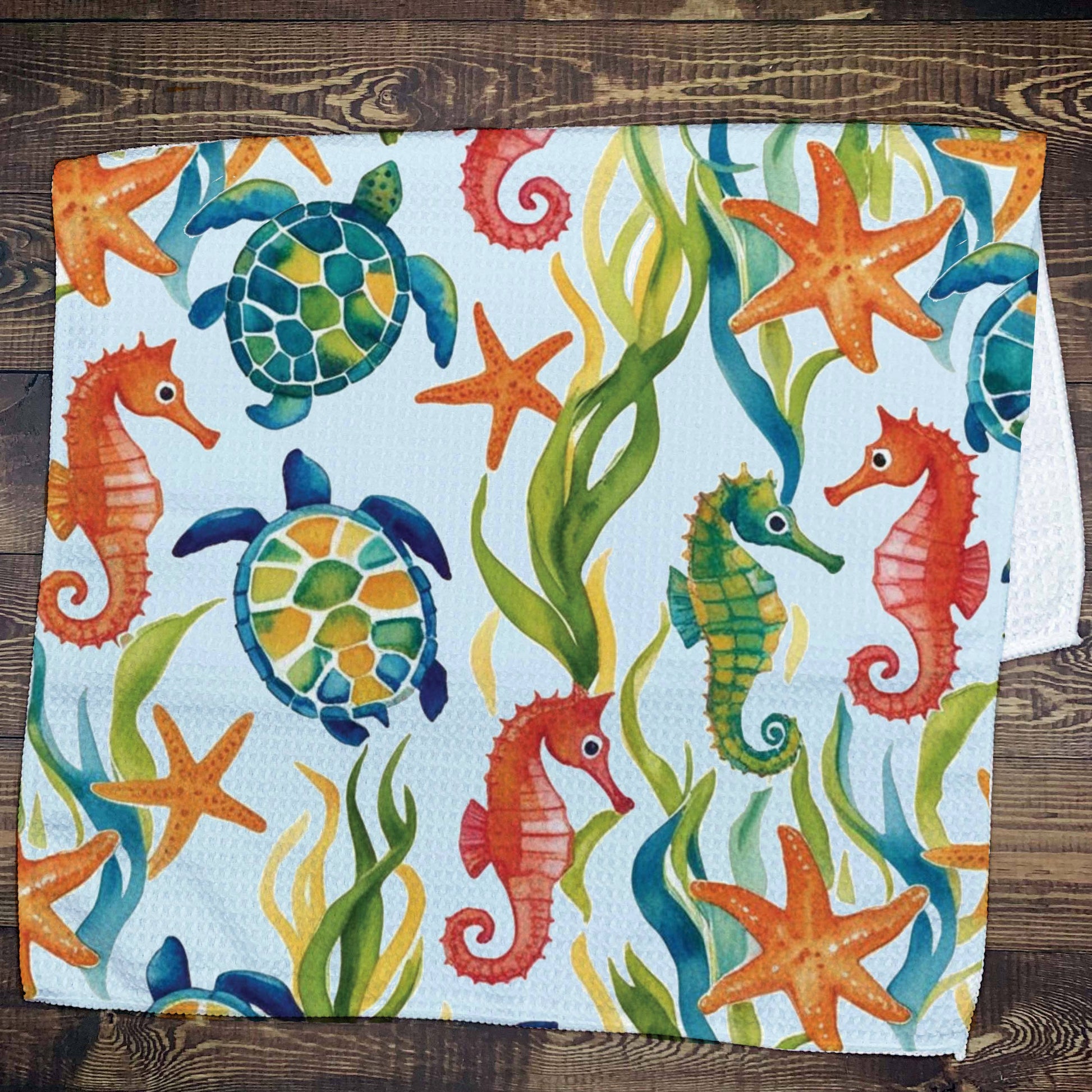 Sea Life Waffle Kitchen Towel Tea Towel Blue Poppy Designs
