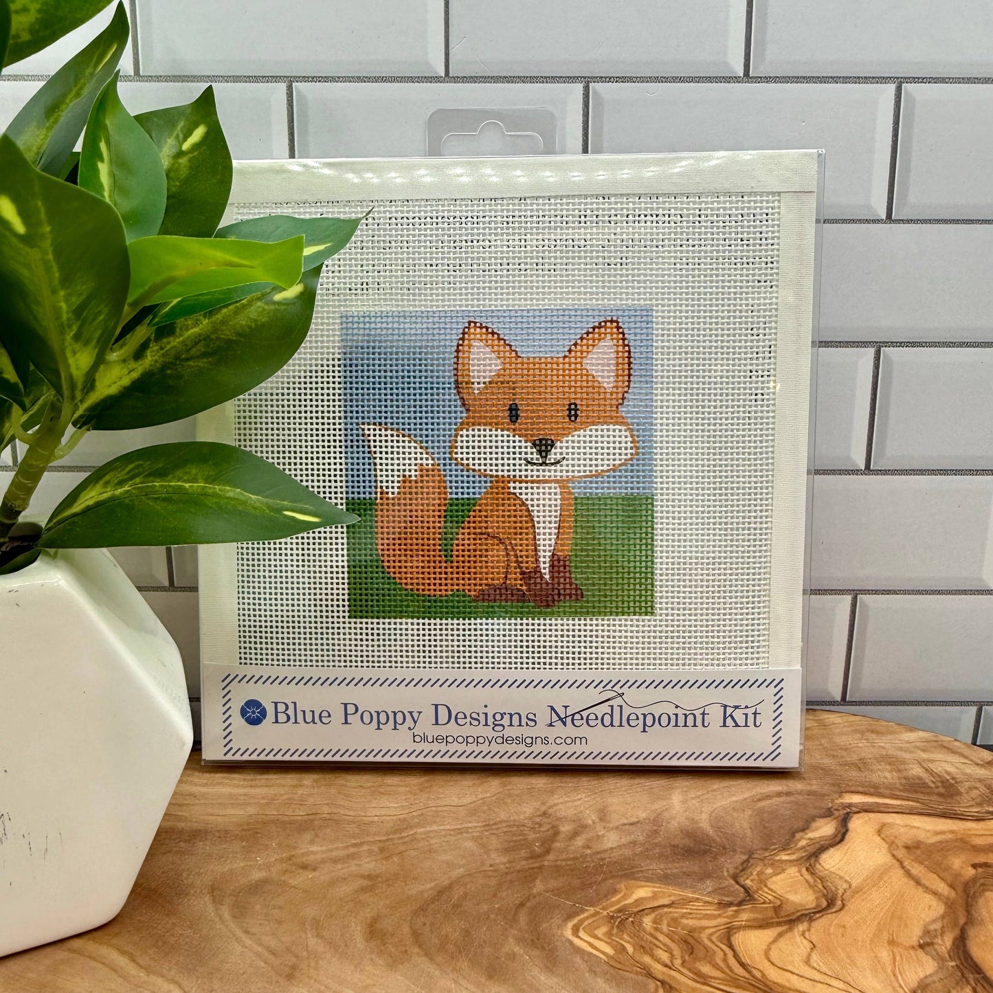Fox Needlepoint Kit Embroidery/Cross Stitch Supplies Blue Poppy Designs