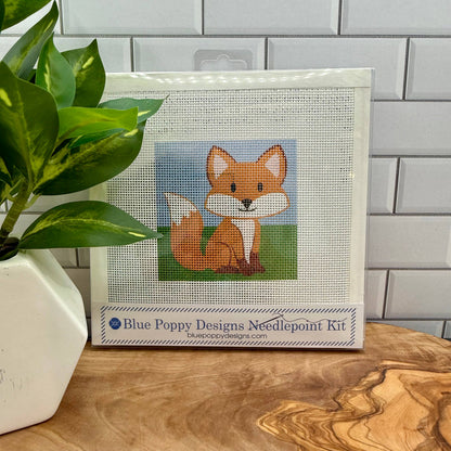 Fox Needlepoint Kit Embroidery/Cross Stitch Supplies Blue Poppy Designs