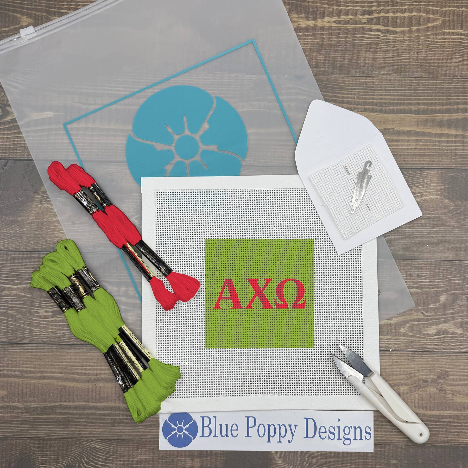 Alpha Chi Omega 4x4 Needlepoint Kit Craft Sewing Kit Blue Poppy Designs