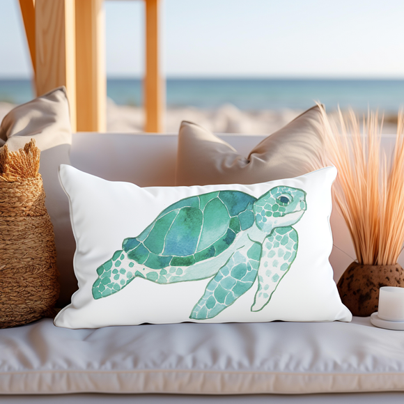 Teal Turtle Pillow Throw/Decorative Pillow Blue Poppy Designs white  