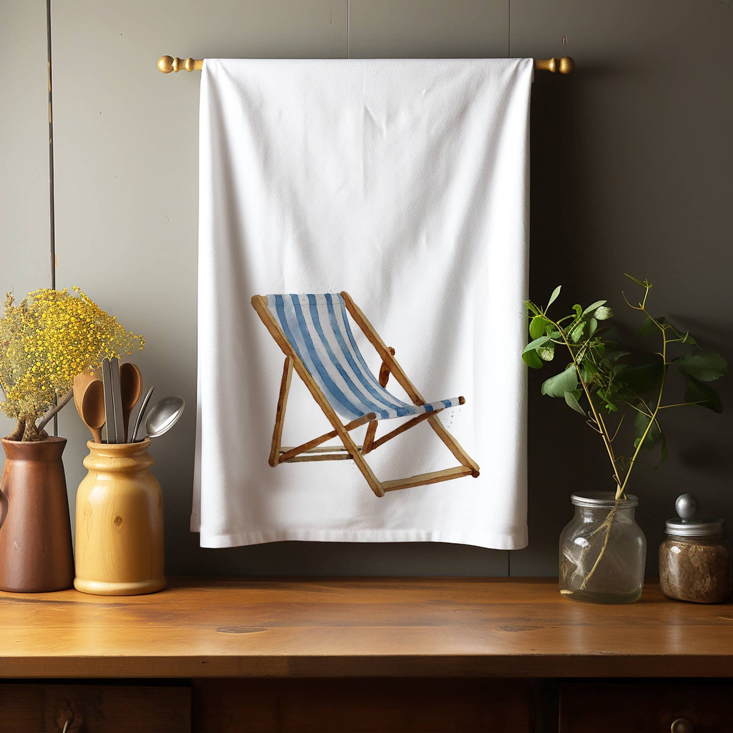 Beach Chair Bathing Suit Kitchen Towel Tea Towel Blue Poppy Designs