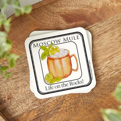 Watercolor Cocktail Coasters with Cork Backs Coasters Blue Poppy Designs Moscow Mule  