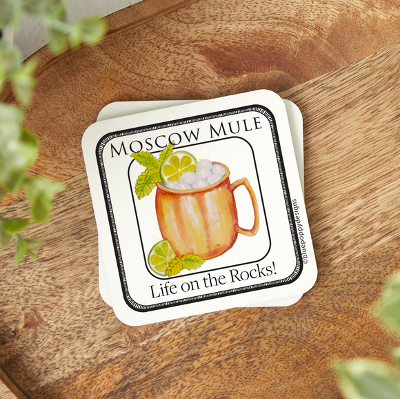 Watercolor Cocktail Coasters with Cork Backs Coasters Blue Poppy Designs Moscow Mule  