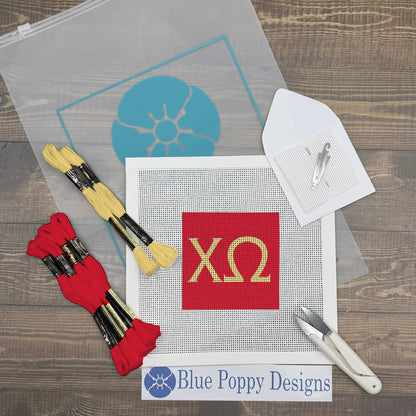 Chi Omega 4x4 Needlepoint Kit Craft Sewing Kit Blue Poppy Designs