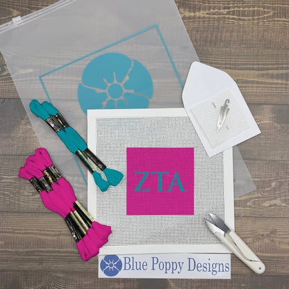 Zeta Tau Alpha 4x4 Needlepoint Kit Craft Sewing Kit Blue Poppy Designs