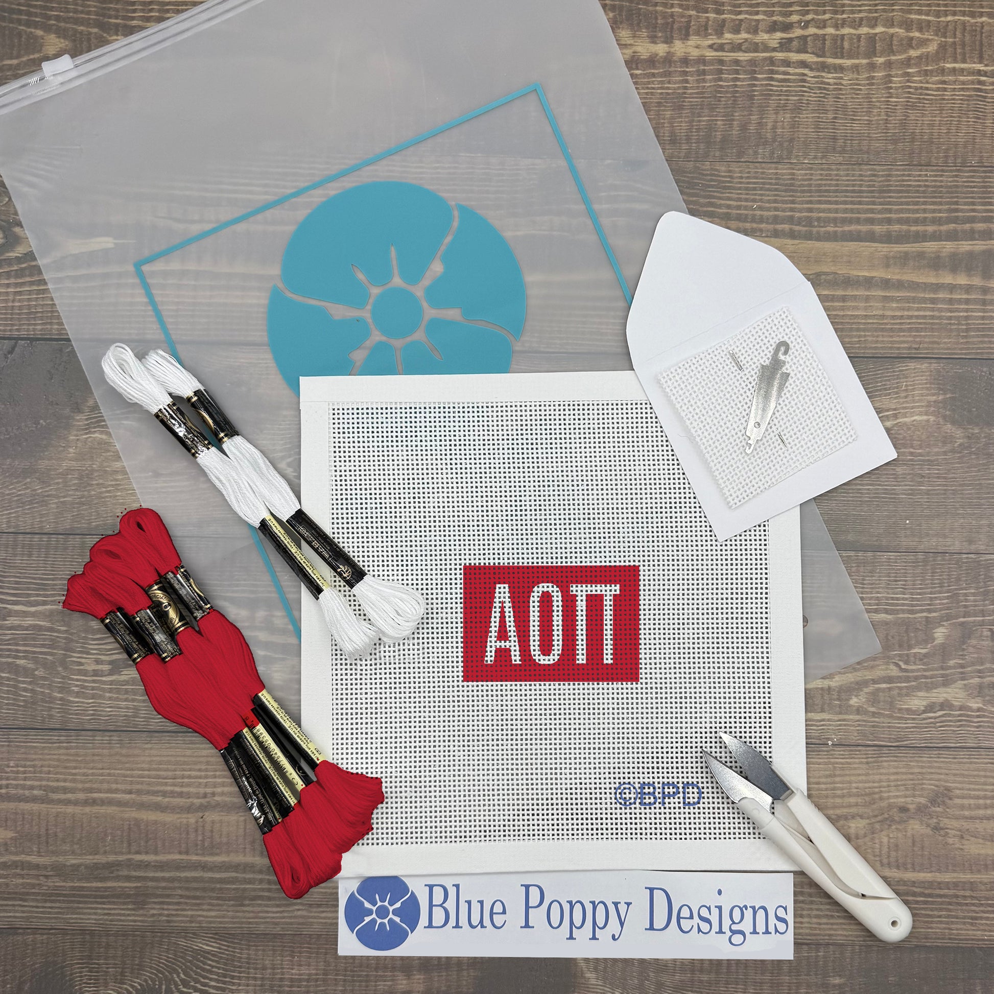 Alpha Omicron Pi 3x2 Needlepoint Kit Craft Sewing Kit Blue Poppy Designs