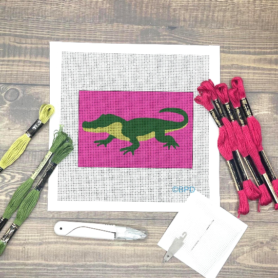 Alligator Needlepoint Kit Embroidery/Cross Stitch Supplies Blue Poppy Designs