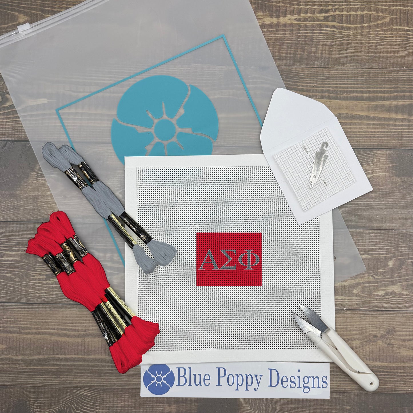 Alpha Sigma Phi 2x2 Needlepoint Kit Craft Sewing Kit Blue Poppy Designs