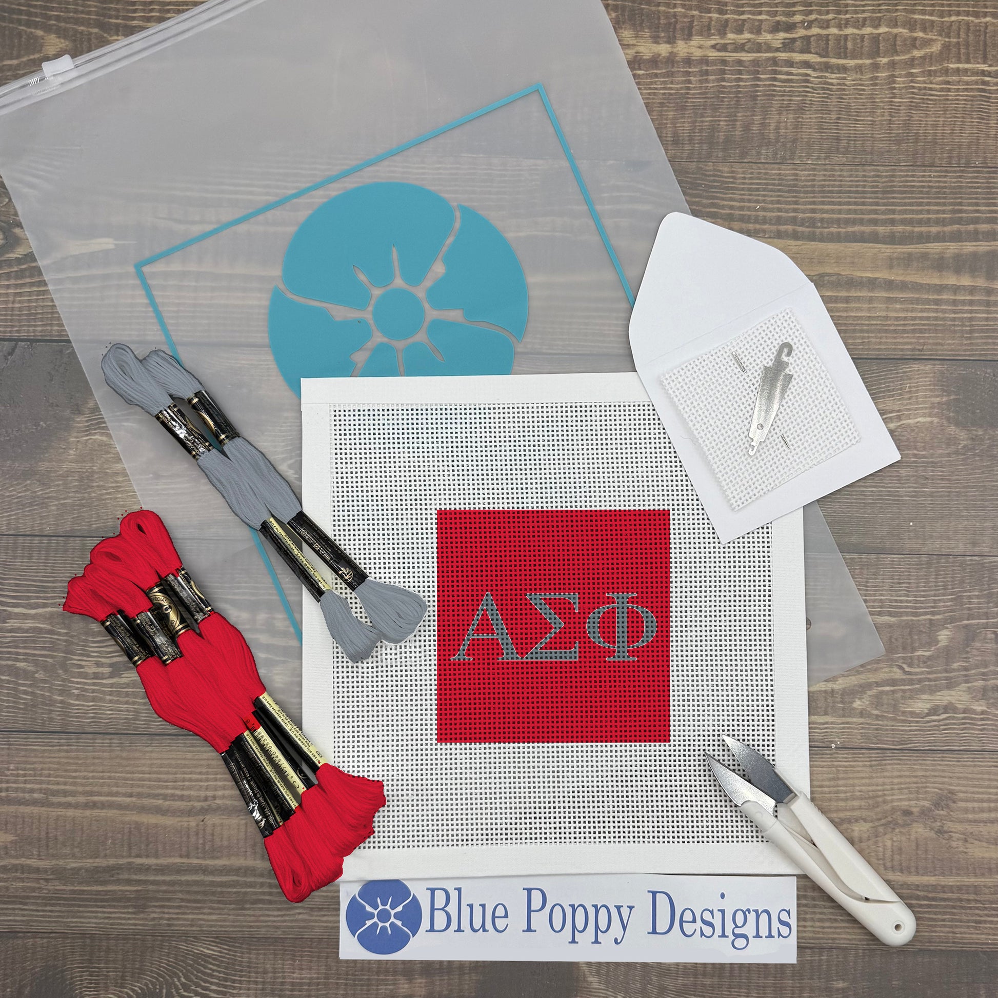 Alpha Sigma Phi 4x4 Needlepoint Kit Craft Sewing Kit Blue Poppy Designs