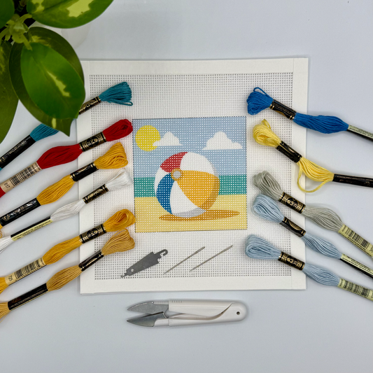 Beachball Needlepoint Kit Embroidery/Cross Stitch Supplies Blue Poppy Designs