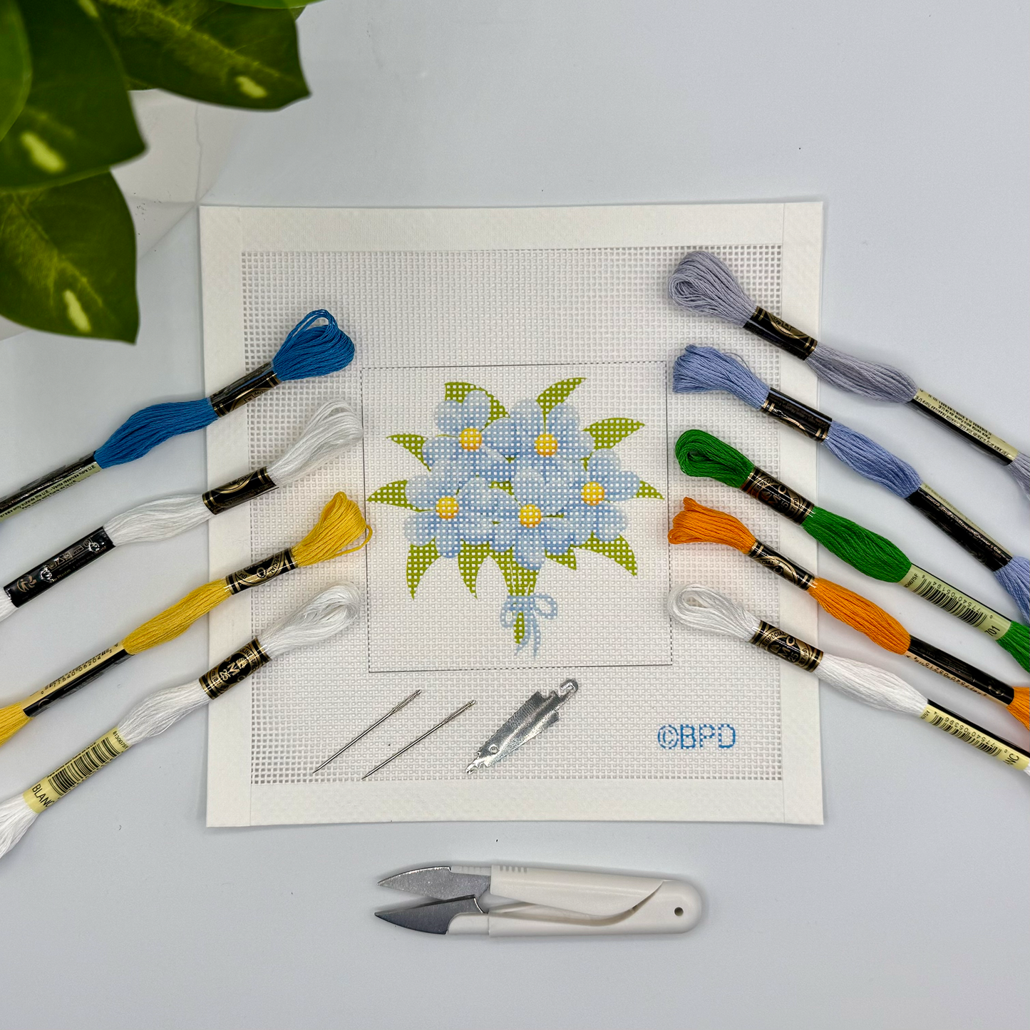 Bouquet of Blue Flowers Needlepoint Kit Embroidery/Cross Stitch Supplies Blue Poppy Designs