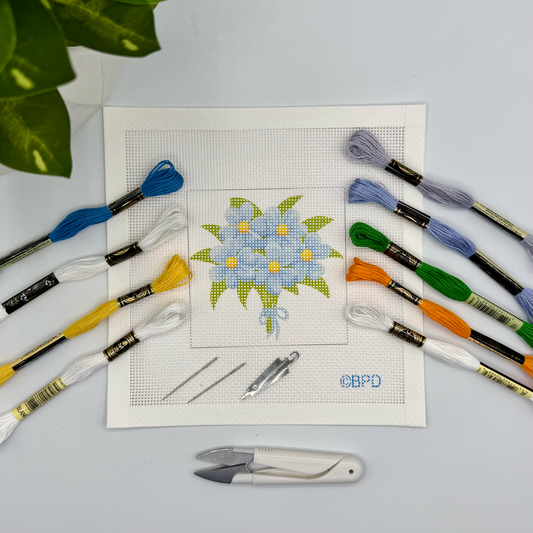 Bouquet of Blue Flowers Needlepoint Kit Embroidery/Cross Stitch Supplies Blue Poppy Designs