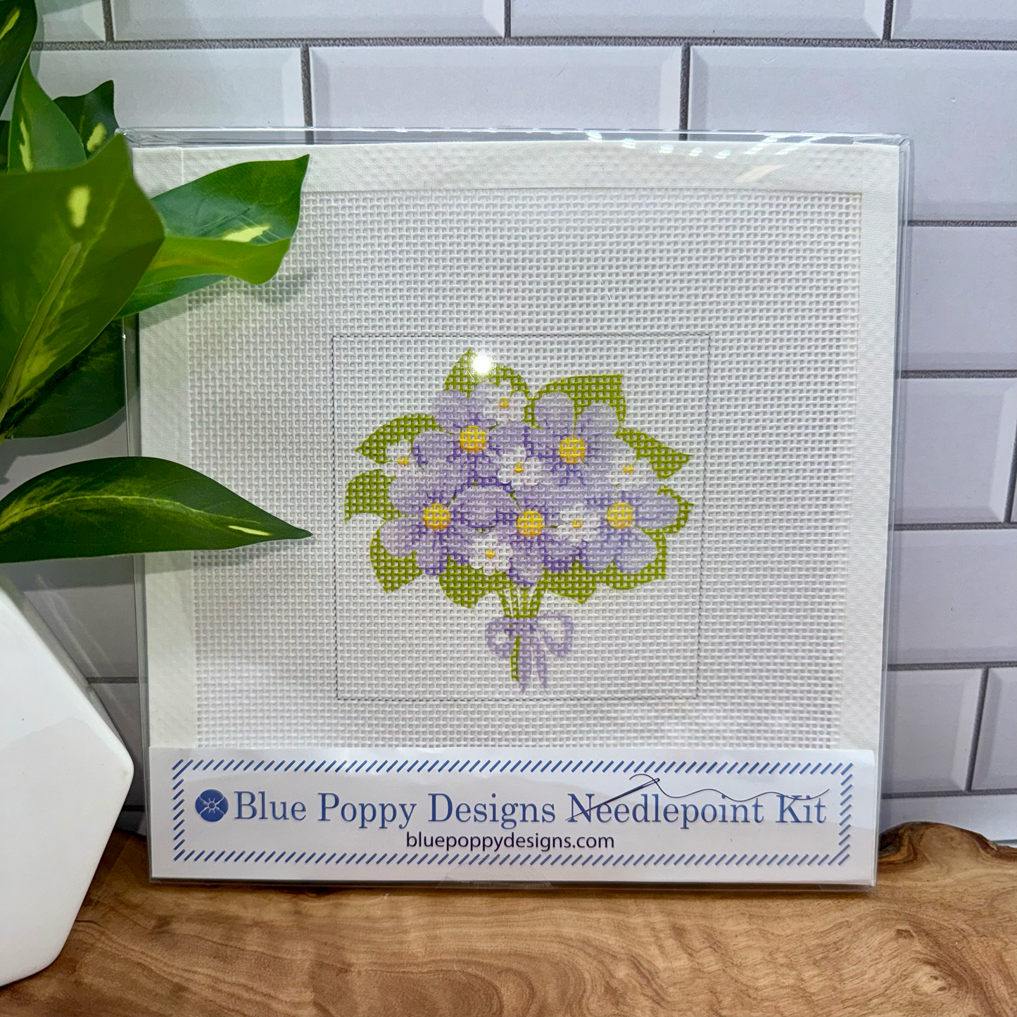 Bouquet of Purple Flowers Needlepoint Kit Embroidery/Cross Stitch Supplies Blue Poppy Designs