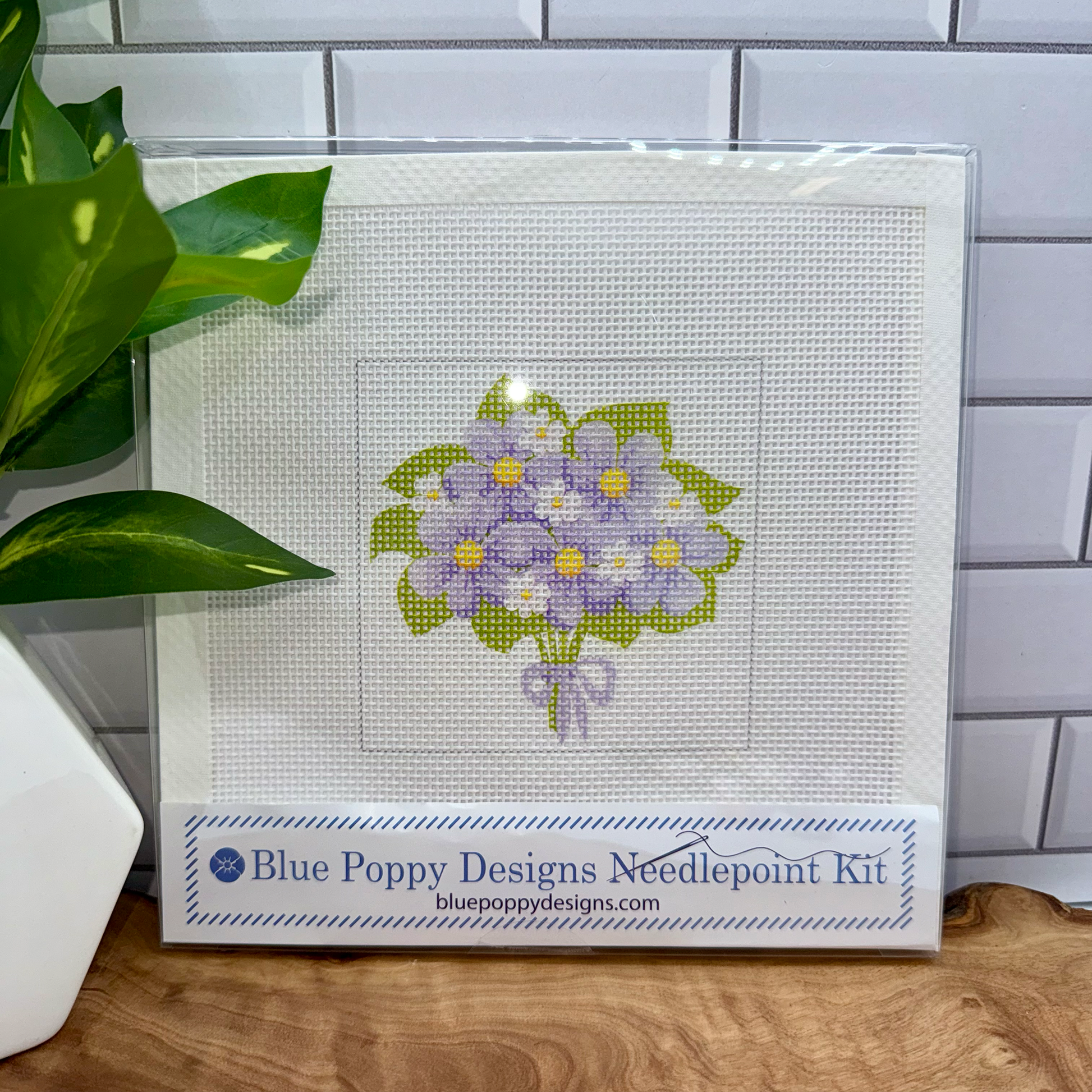 Bouquet of Purple Flowers Needlepoint Kit Embroidery/Cross Stitch Supplies Blue Poppy Designs