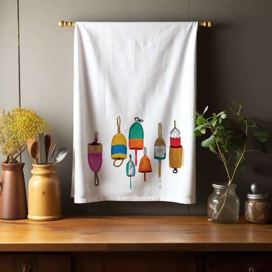 Buoys (Watercolor Painting) 27 x 27 Kitchen Towel Kitchen Towel/Dishcloth Blue Poppy Designs   