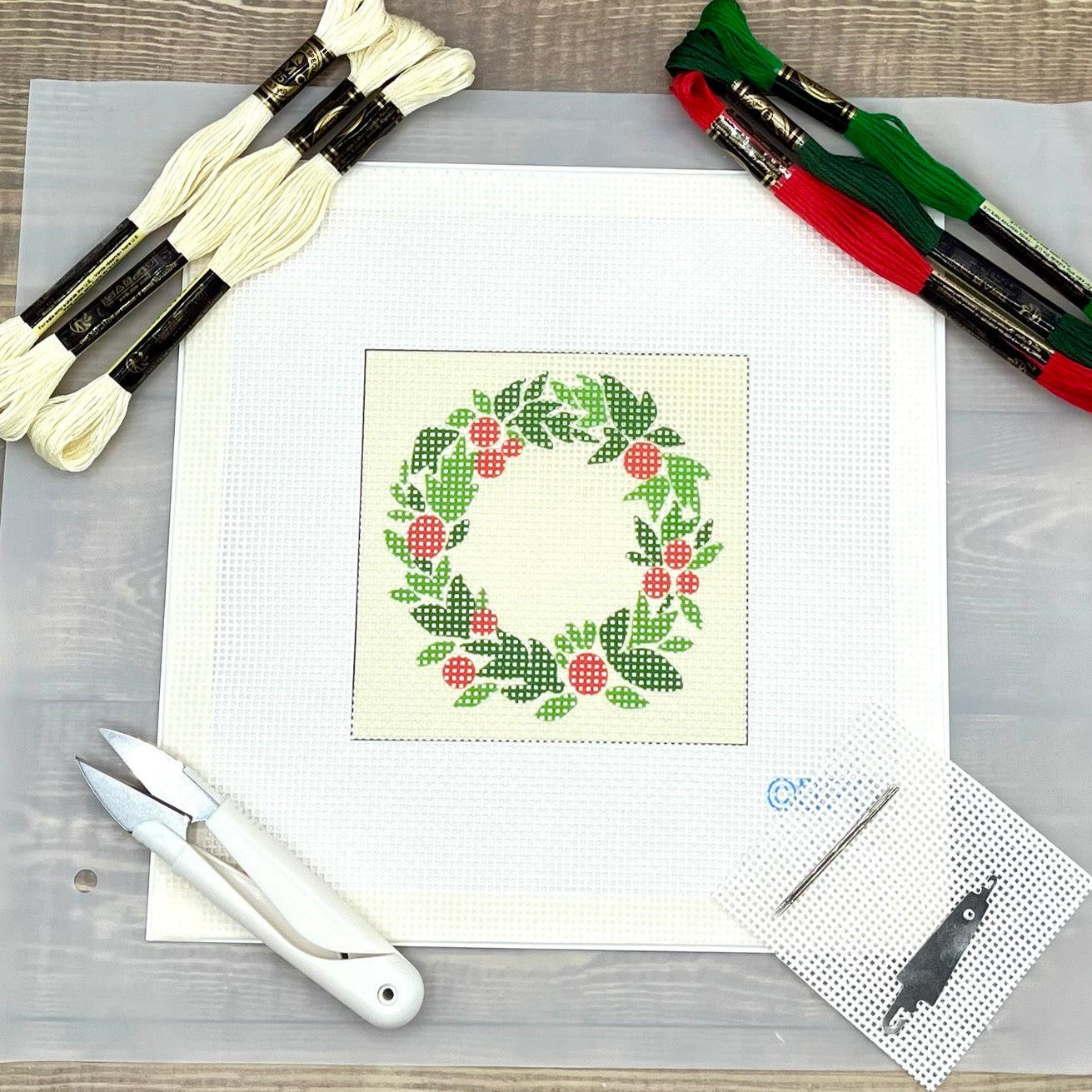 Christmas Wreath Needlepoint Kit Needlepoint Kit Blue Poppy Designs