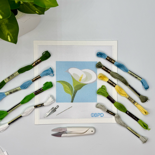 Calla Lily Needlepoint Kit Embroidery/Cross Stitch Supplies Blue Poppy Designs
