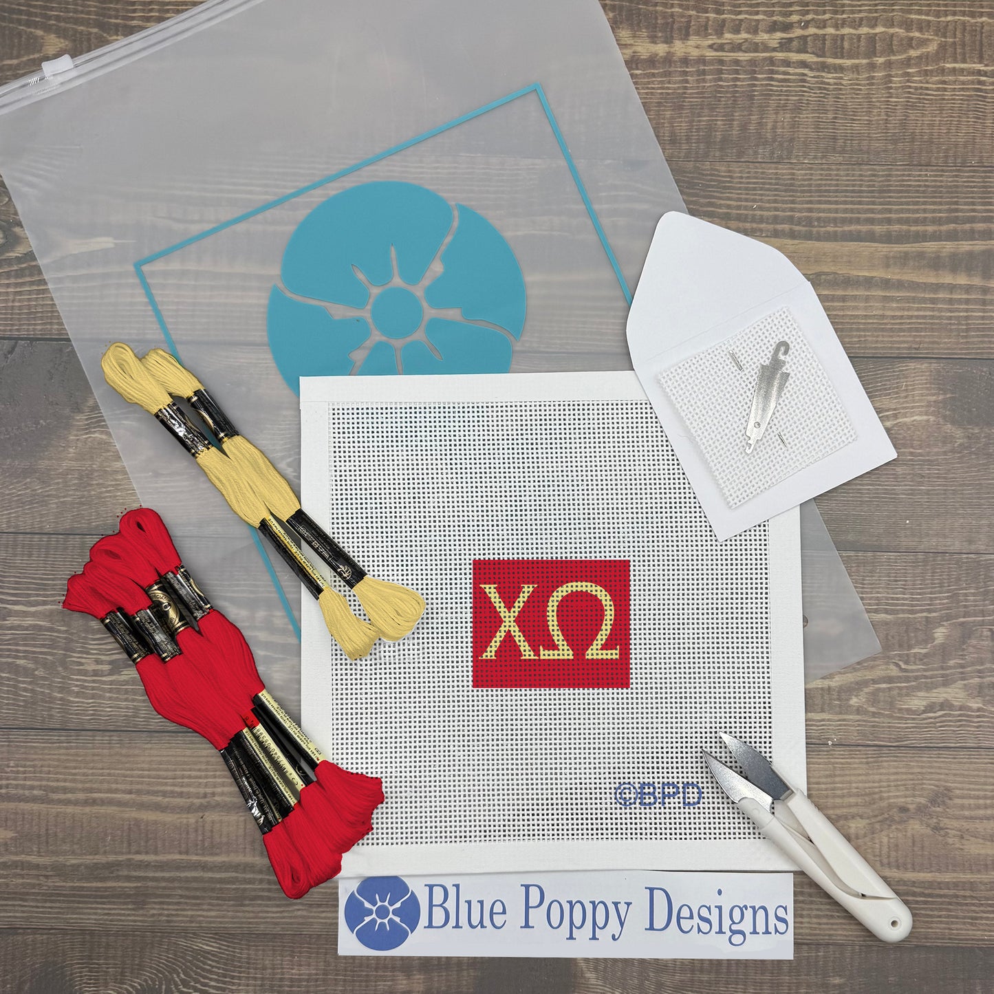 Chi Omega 2x2 Needlepoint Kit Craft Sewing Kit Blue Poppy Designs