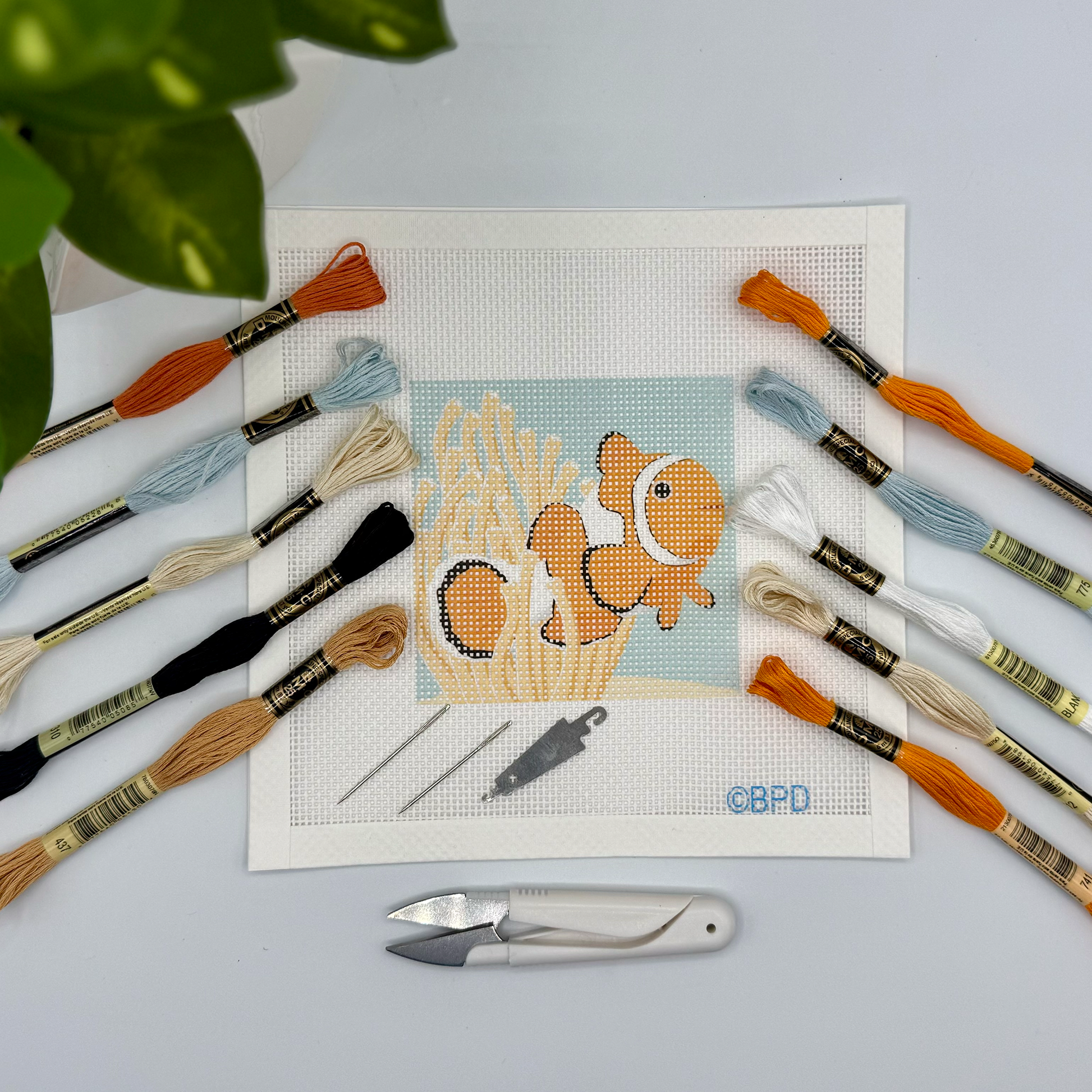 Clownfish Needlepoint Kit Embroidery/Cross Stitch Supplies Blue Poppy Designs
