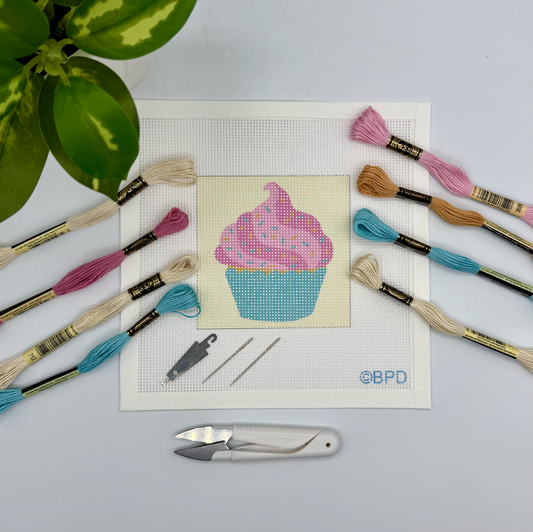 Cupcake Needlepoint Kit Embroidery/Cross Stitch Supplies Blue Poppy Designs