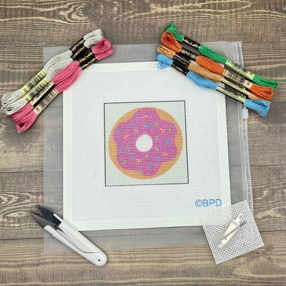 Doughnut Needlepoint Kit Embroidery/Cross Stitch Supplies Blue Poppy Designs