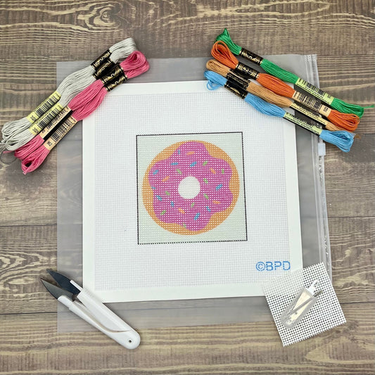 Doughnut Needlepoint Kit Embroidery/Cross Stitch Supplies Blue Poppy Designs