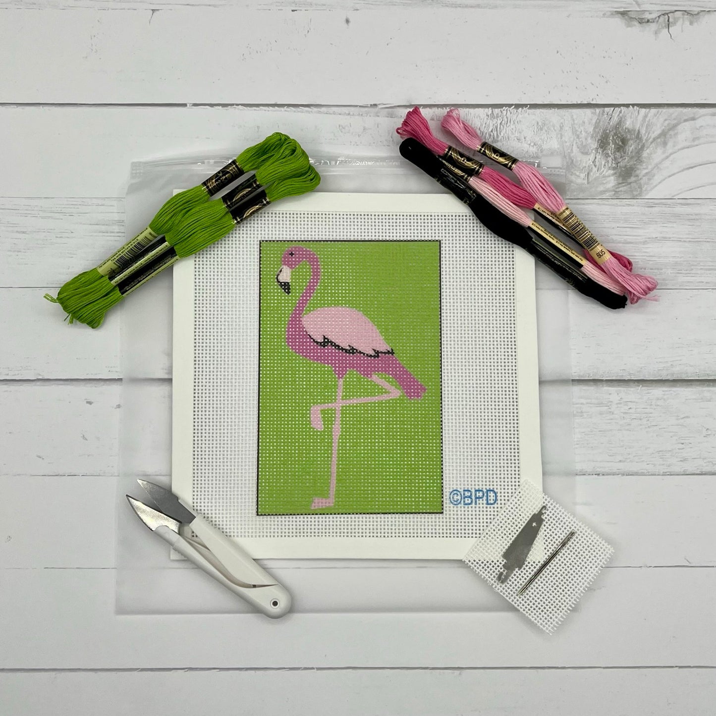 Flamingo Needlepoint Kit Embroidery/Cross Stitch Supplies Blue Poppy Designs