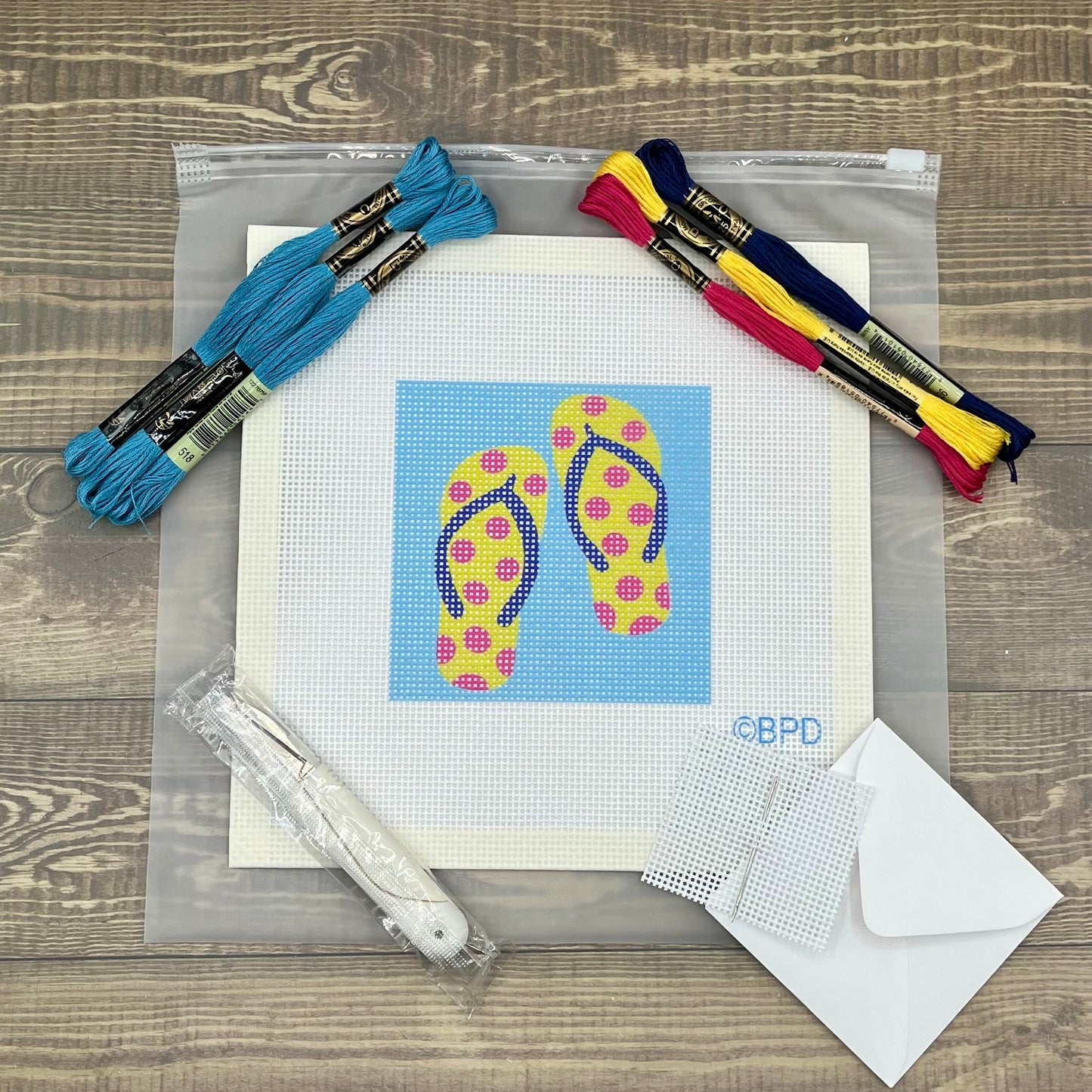 Flip Flops Needlepoint Kit Embroidery/Cross Stitch Supplies Blue Poppy Designs