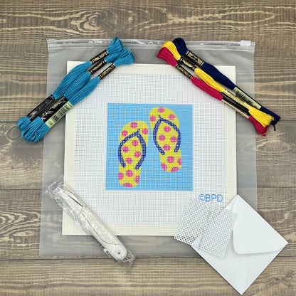Flip Flops Needlepoint Kit Embroidery/Cross Stitch Supplies Blue Poppy Designs