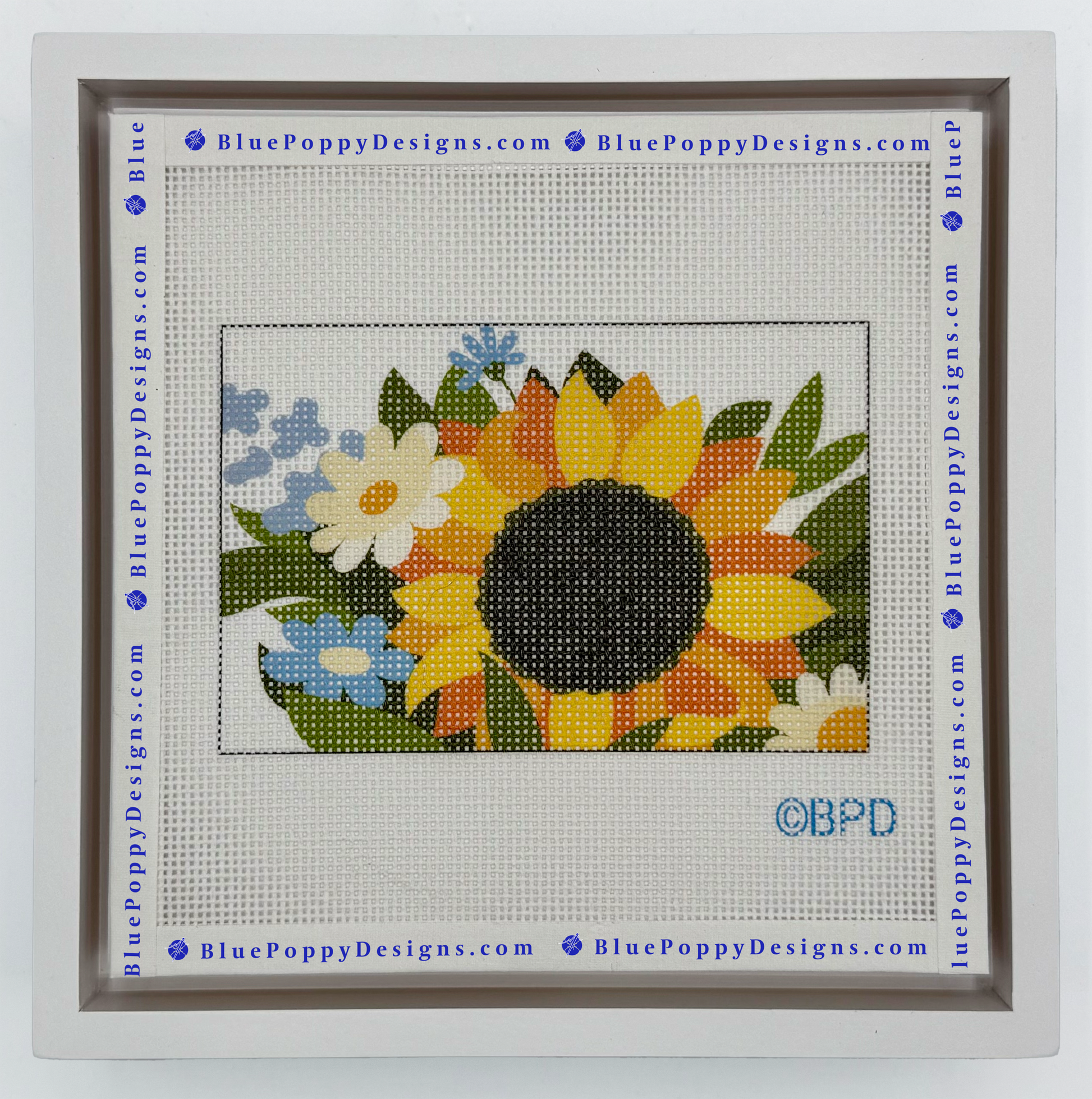 Sunflower with Daisies and Wildflowers Needlepoint Kit Needlepoint Kit Blue Poppy Designs